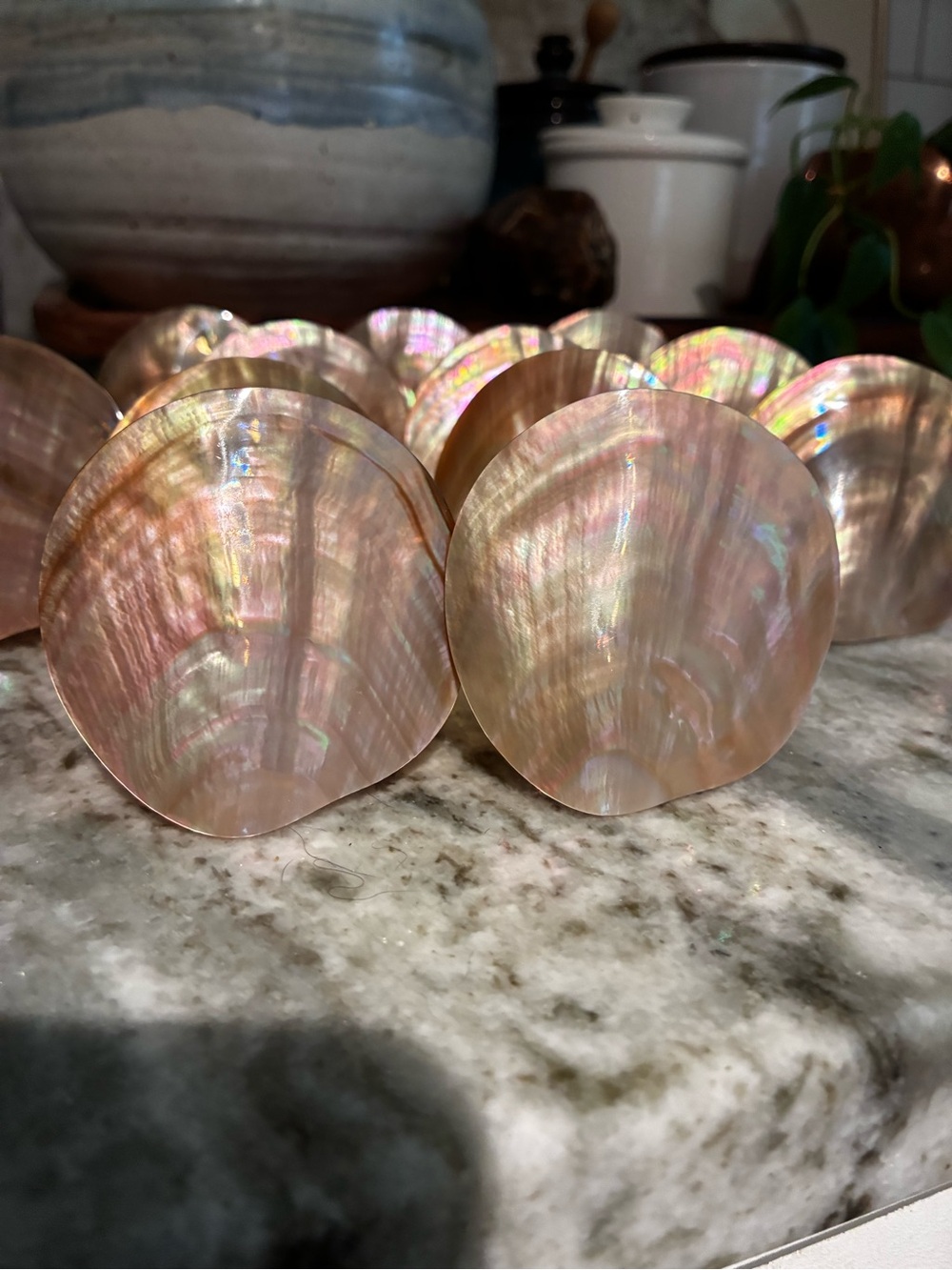Set 6, stunning Iridescent abalone mop napkin ring holders